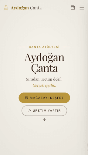 Aydoğan Çanta ana sayfasının mobil görünümü.